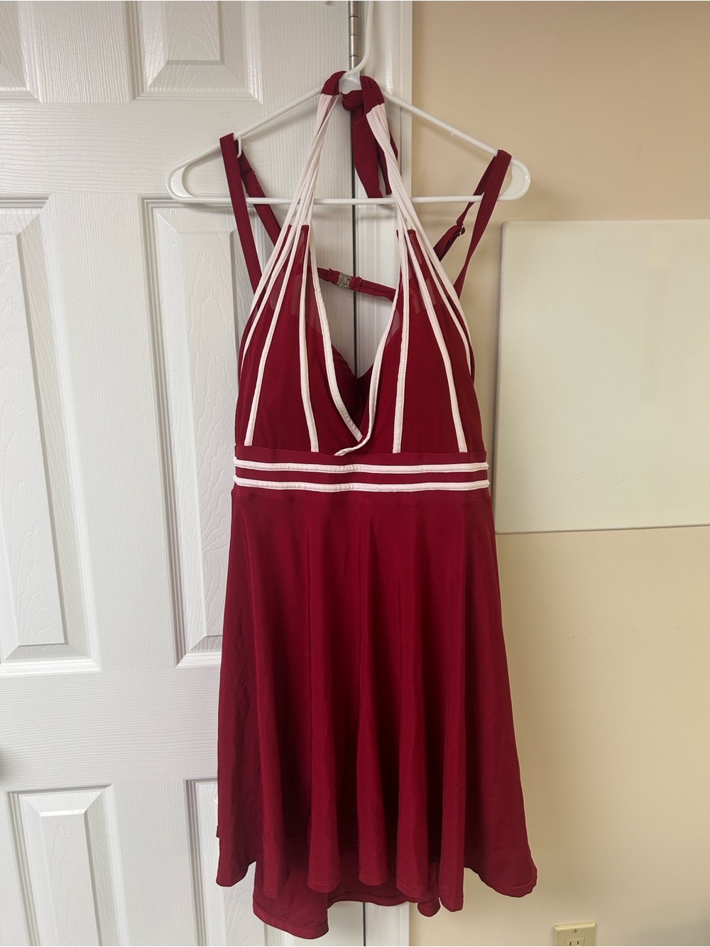 NWT Rose Gal Halter Red White Swim Dress